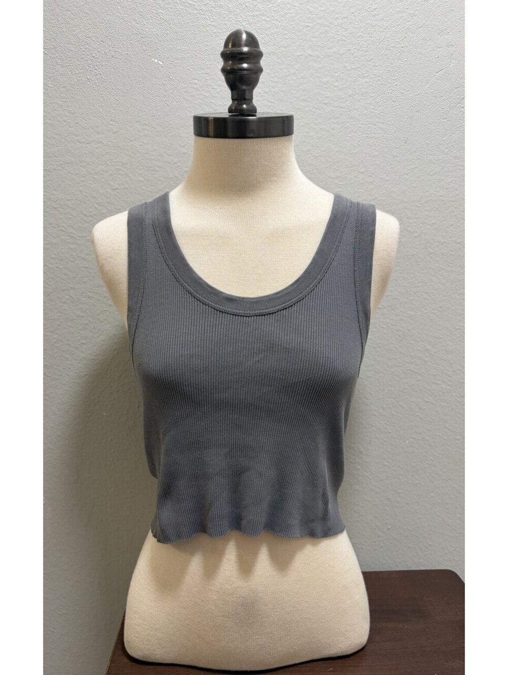 Brandy Melville Connor Dark Grey Scoop Neck Raw Hem Tank OS